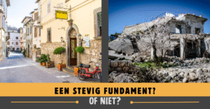 Foto van een mooi oud huis en een foto met een ruïne